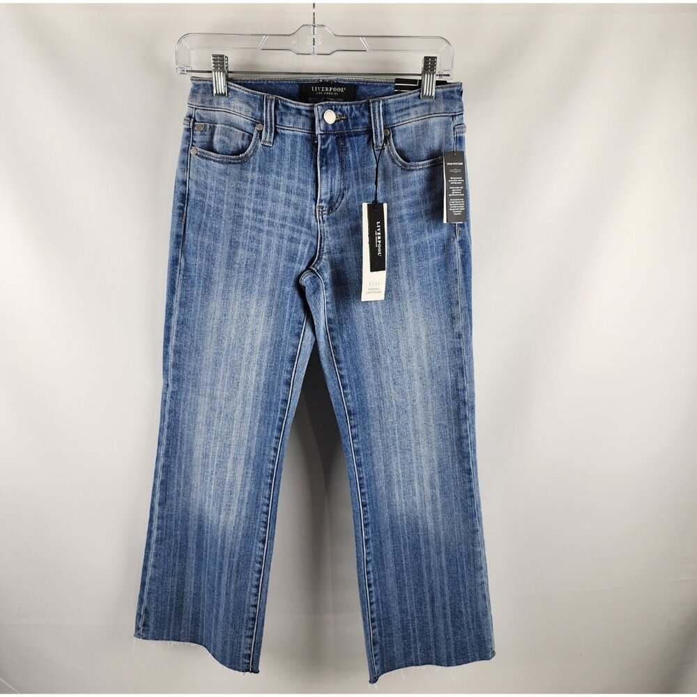 Liverpool Jeans Women 0/25 Hannah Crop Flare Bayard Stripe Blue Denim 25x25 NWT